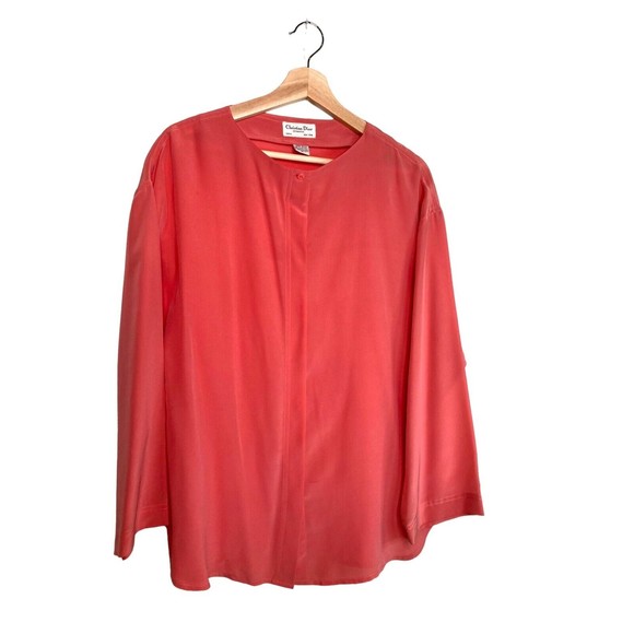Christian Dior Pink Silk Blouse Crew Neckline One Button Front Rest Concealed M - Picture 1 of 12
